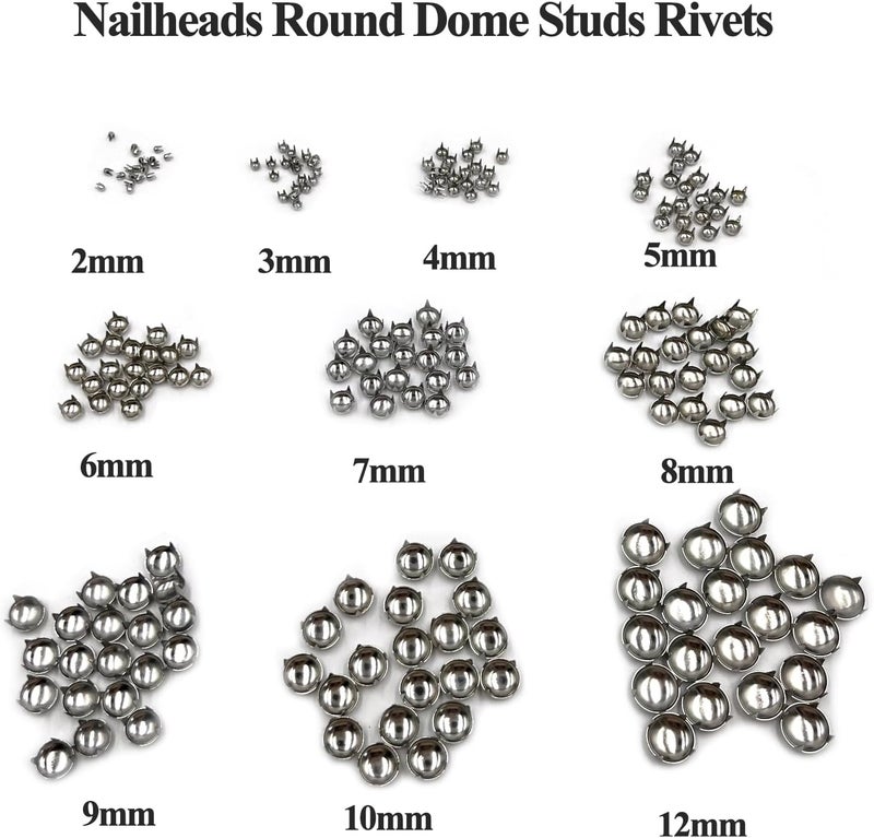 honigo 200pcs Nailheads Dome Studs Rivets Silver Metal Solid Brass 2/3/4/5/6/7/8/9/10/12mm 4 Prongs Spikes Spots for Leather Craft Clothes Belt Bag Shoes Decorations Totes DIY Craft - Image 4